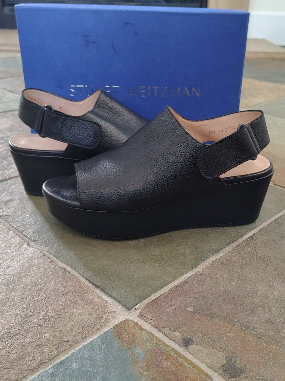 Stuart Weitzman Black Leather Shoes Platform Sandals